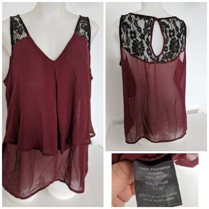 Deep Red Top W/ Black Lace Sz L